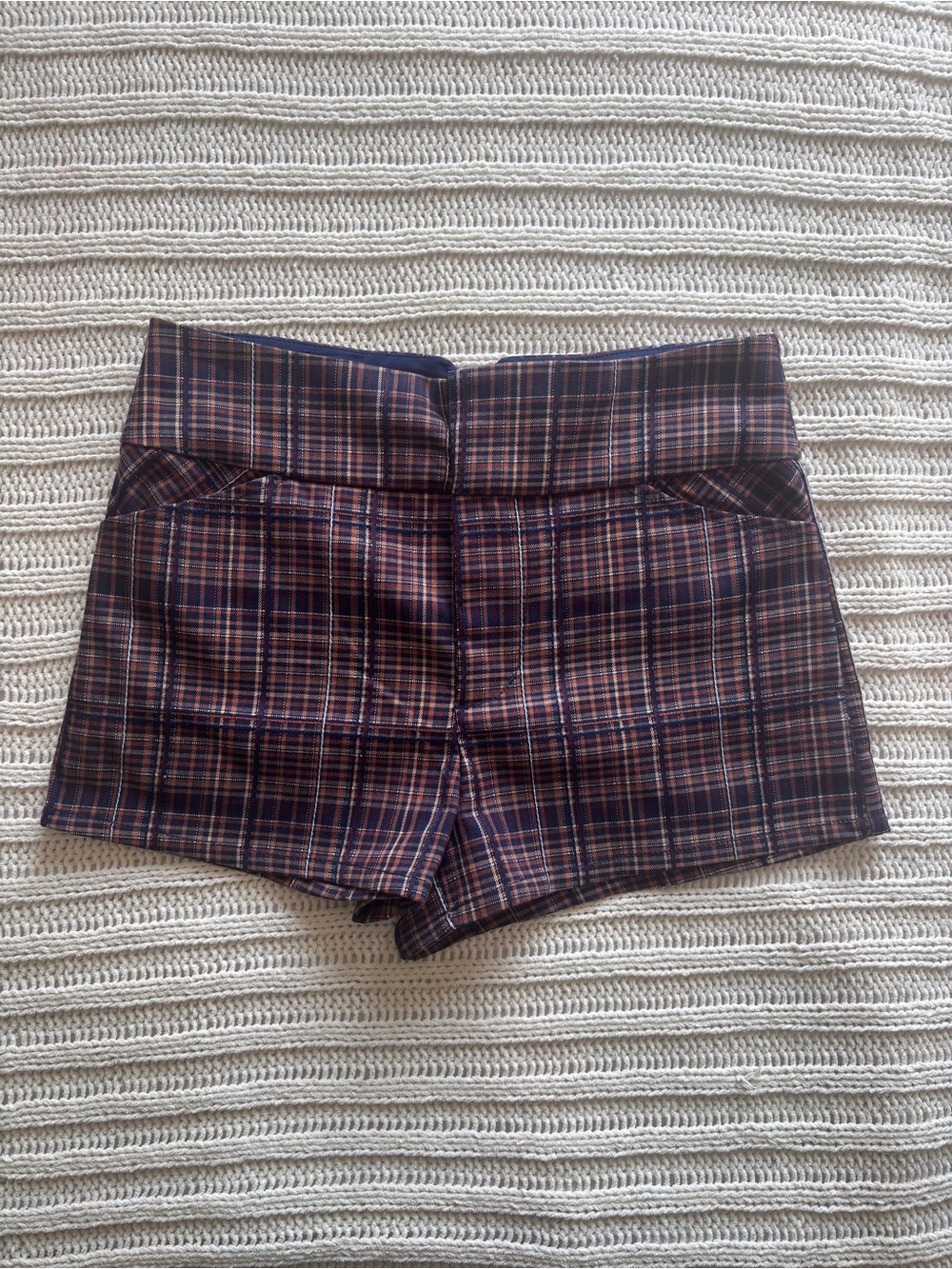 Free People Clermont Micro Shorts Navy Combo Plaid Size 4 NWOT